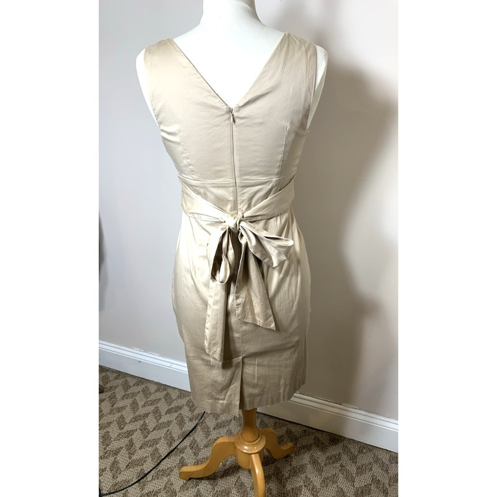 Talbots Sundress Womens Petite 8 Khaki Cotton Stretch‎ Neutral Bow V-Neck - Picture 4 of 11
